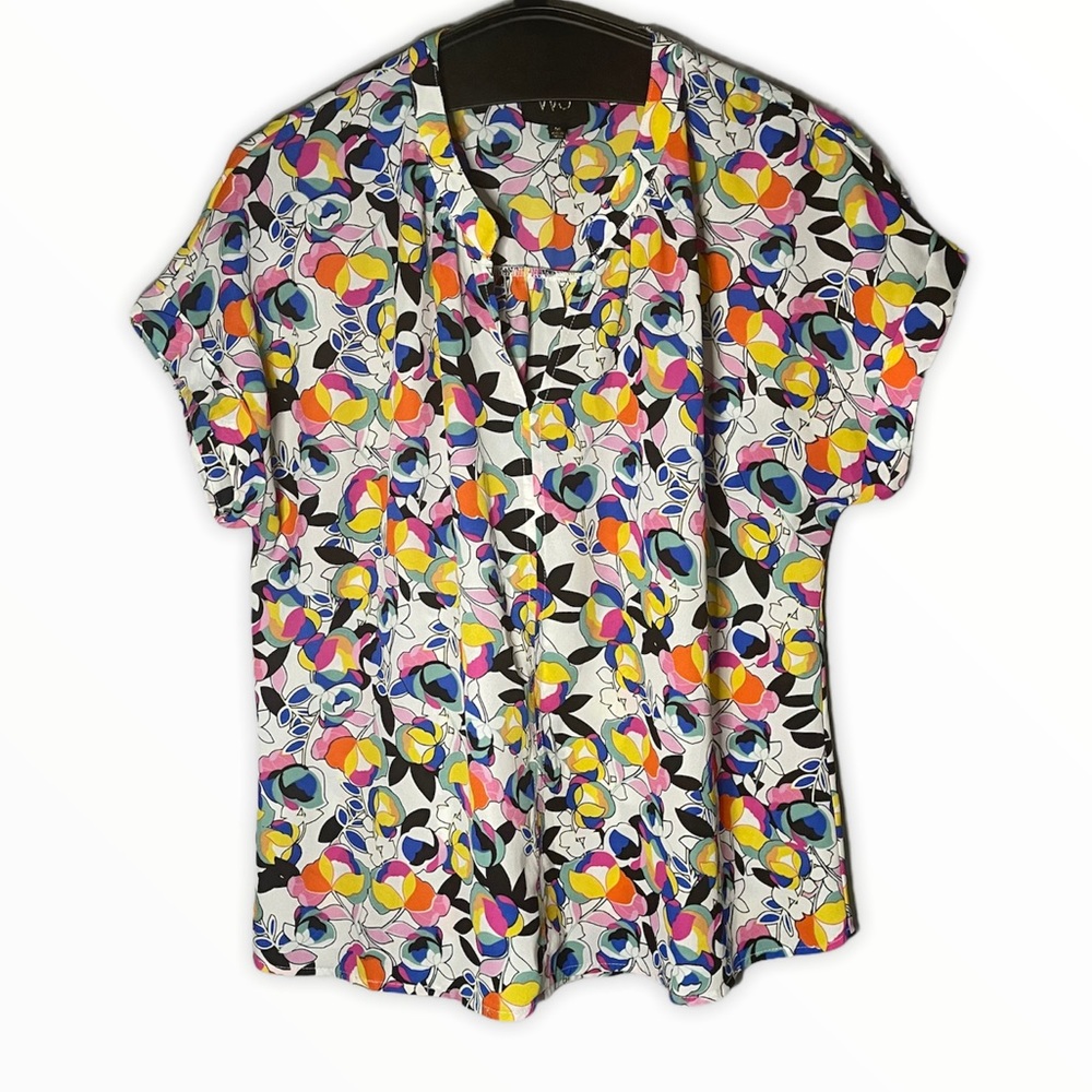 Anthropologie W5 Retro Floral Split Neck Blouse